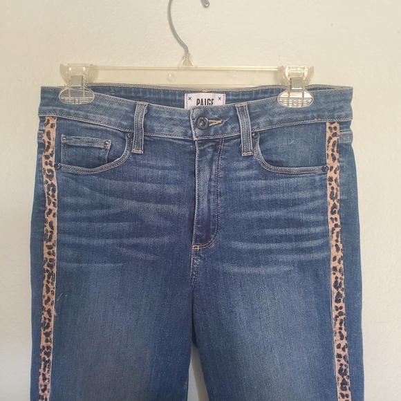 Paige Leopard Tux Stripe Skinny Jeans Size 27 - Picture 5 of 12